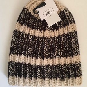 O’Neil Knit Beanie Tan Black Striped New